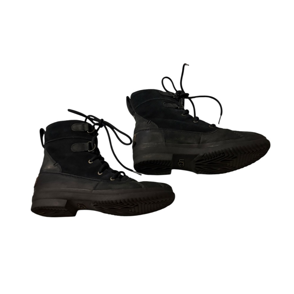 UGG Azaria Black Waterproof Suede Lace Up Leather Boots Black Women's 8